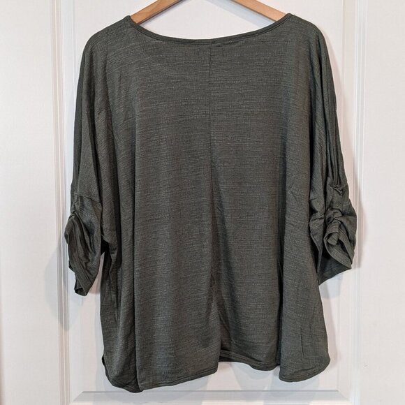 Max Studio Cinched Sleeve Top Size 3X Green Jersey Dropped-Shoulder T-Shirt NWT - Picture 3 of 15